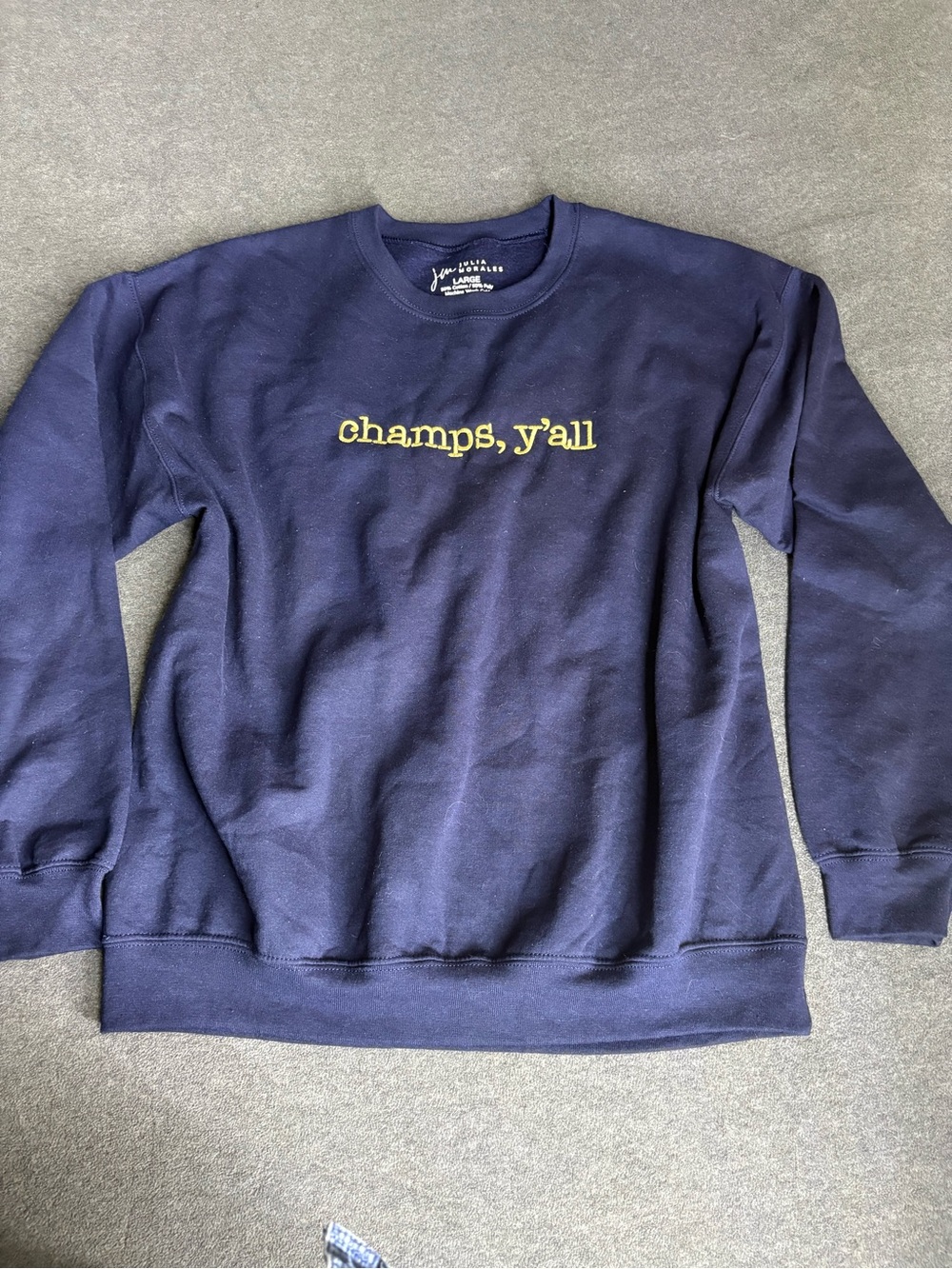 Navy 'champs, y'all' Crewneck Sweatshirt - Embroidered Logo Size L